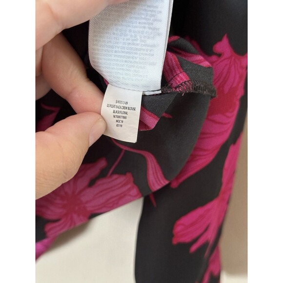 Banana Republic Black Pleat Back Blouse Pink Floral Office Size XS Career EUC - Picture 4 of 7